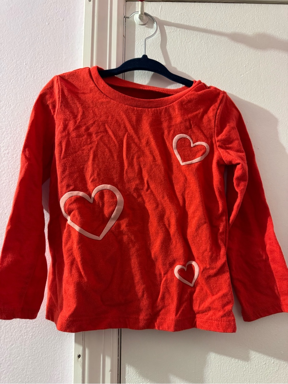 Carter's Red Long-Sleeve Top with White Heart Appliqués 2T twins